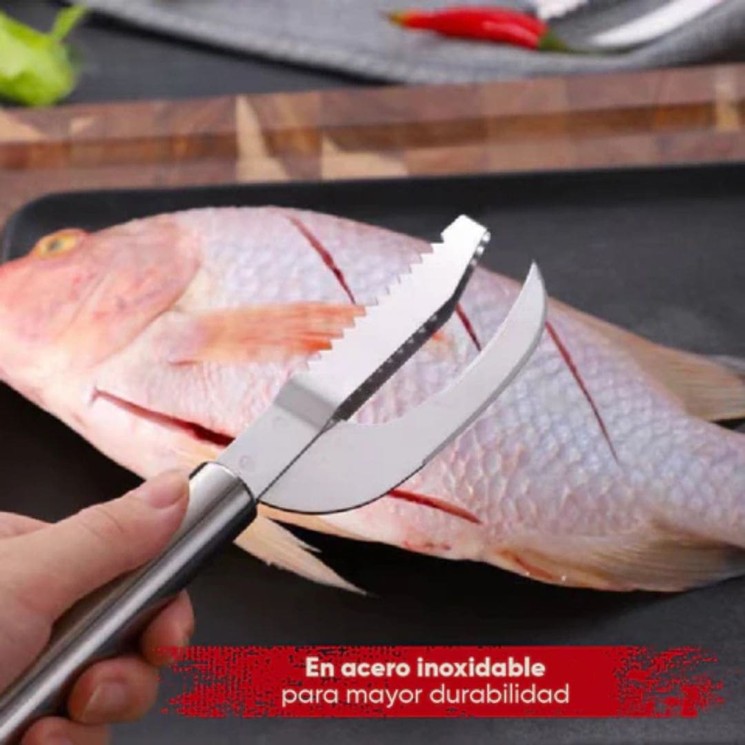 Cuchillo 3 en 1 para Escamas, Corte y Limpieza de Pescado - Pack x2